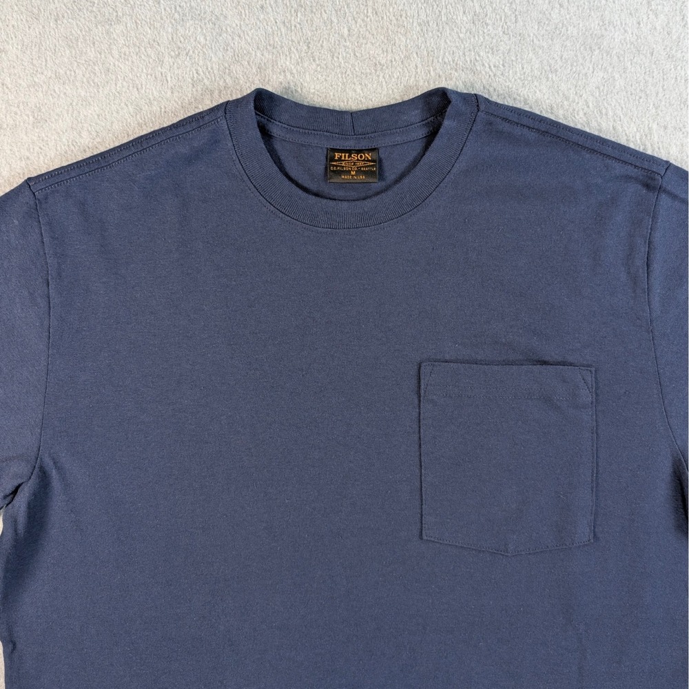 Filson Pioneer Pocket T-Shirt Medium Blue Mens Cotton Made in USA Short Sleeve